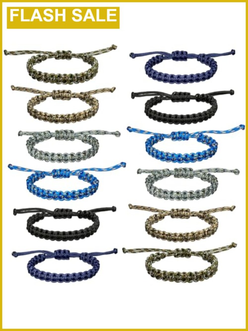12pc Handmade Braided Paracord Friendship Bracelets Adjustable Party Favors